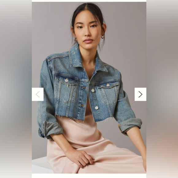 NEW Anthropologie Pilcro Ultra-Crop Mini Trucker Denim Jacket Medium MSRP $140 - Picture 1 of 13